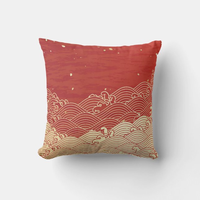 Golden Wave Paper Texture Muster Kissen (Vorderseite)