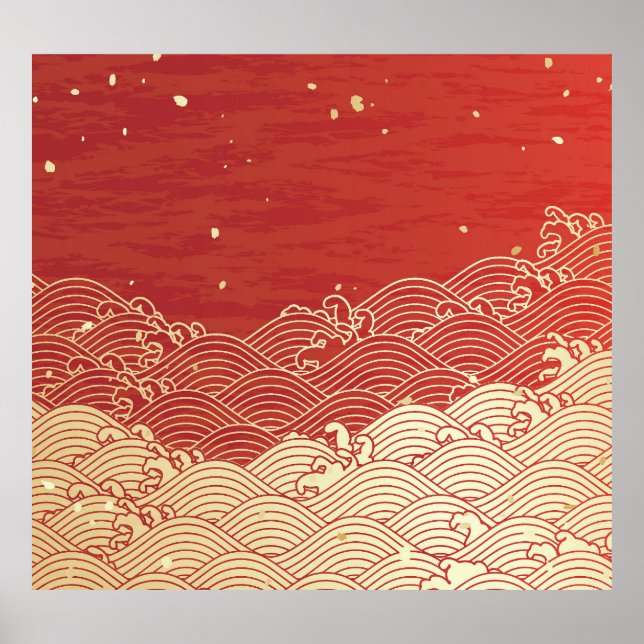 Golden Wave Paper Texture Muster Poster (Vorne)