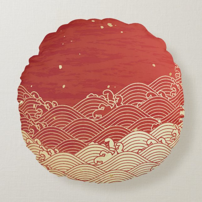 Golden Wave Paper Texture Muster Rundes Kissen (Vorderseite)