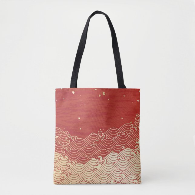 Golden Wave Paper Texture Muster Tasche (Vorderseite)