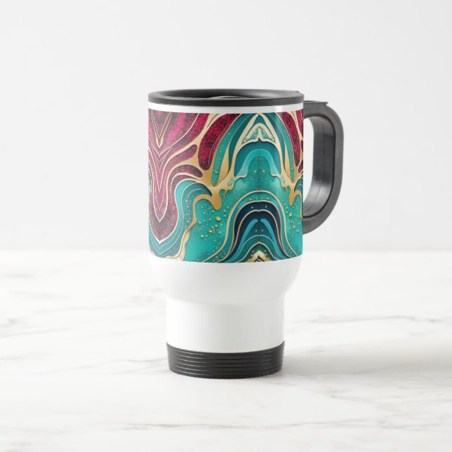 Golden Waves Fluid Art Tasse (VorderseiteRechts)