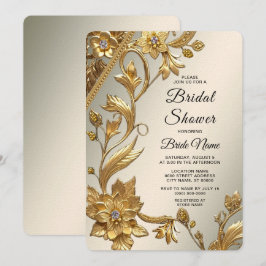 Golden Wavy Blätter Blumenmuster Brautparty Einladung
