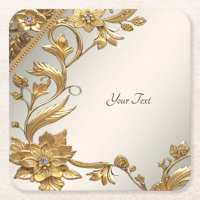 Golden Wavy Blätter Blumenpapier Untersetzer (Vorderseite)