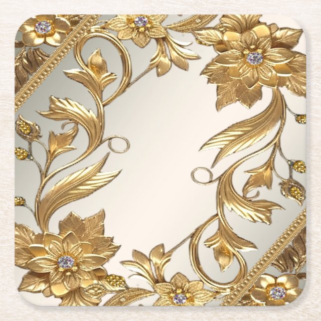 Golden Wavy Blätter Blumenpapier Untersetzer (Vorderseite)