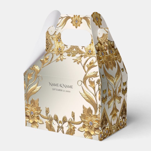 Golden Wavy Blätter Floral Gevor Box Geschenkschachtel (Vorderseite)