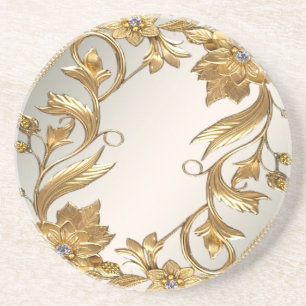 Golden Wavy Blätter Floral Sandstone Untersetzer