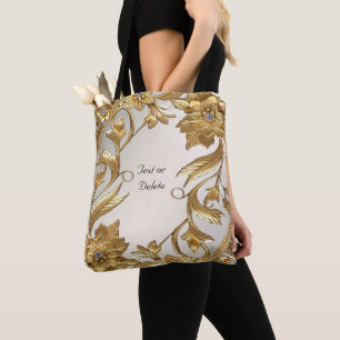 Golden Wavy Blätter Floral Tote Bag Tasche
