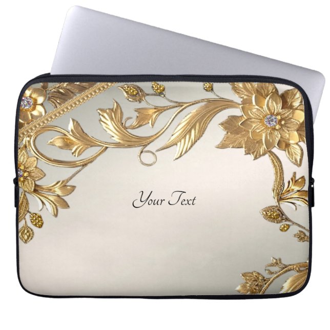 Golden Wavy Blätter floraler Laptop-Sieb Laptopschutzhülle (Vorderseite)