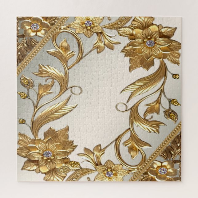 Golden Wavy Feuille Floral Jigsaw Puzzle Puzzle (Vertical)