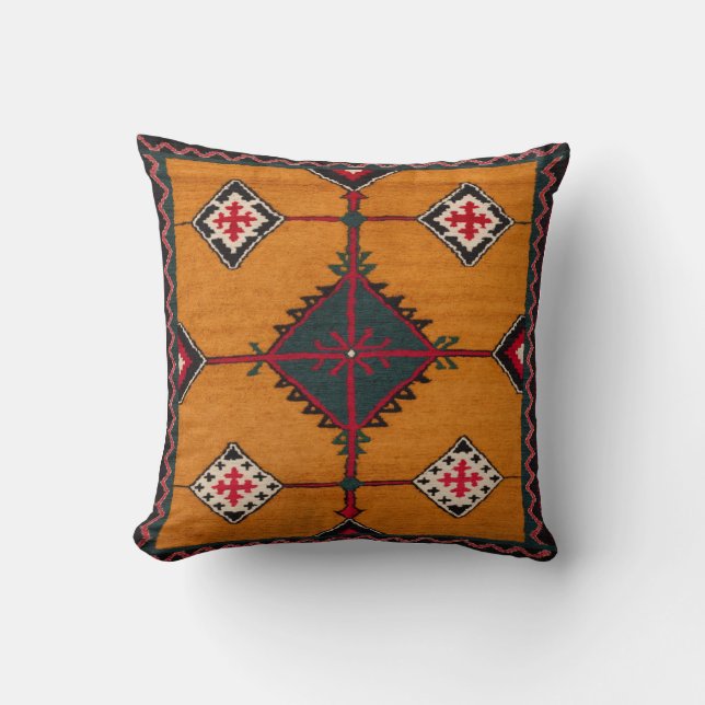 Golden Weaves" Türkische Kilim Kissen: Dekorativ Kissen (Vorderseite)