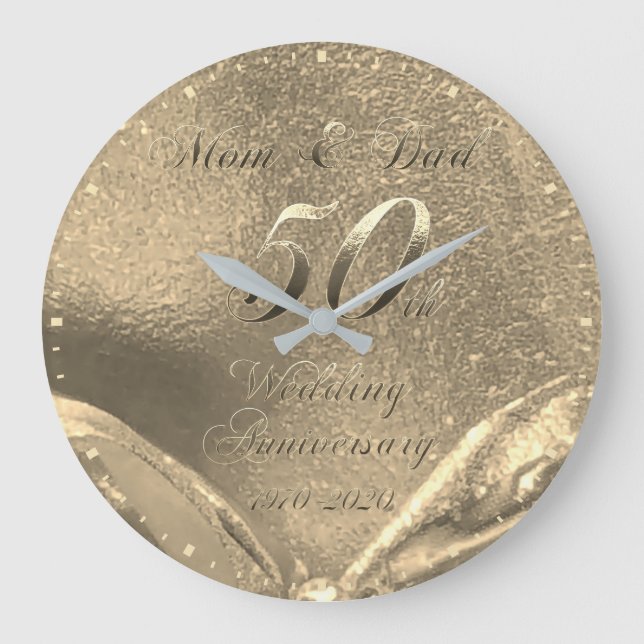 Golden Wedding 50 Jahre Parents Imitate Gold Große Wanduhr (Vorderseite)