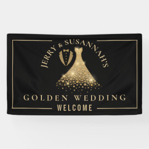 Golden Wedding 50. Names Tux Dress Gold Black Banner