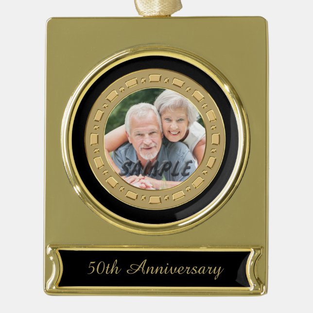 Golden Wedding Anniversary Foto Banner-Ornament Gold (Vorderseite)