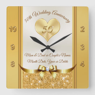 Golden Wedding Anniversary Idee für Eltern Quadratische Wanduhr