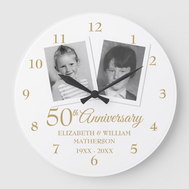 Golden Wedding Anniversary Your Childhood Photos Große Wanduhr (Vorderseite)