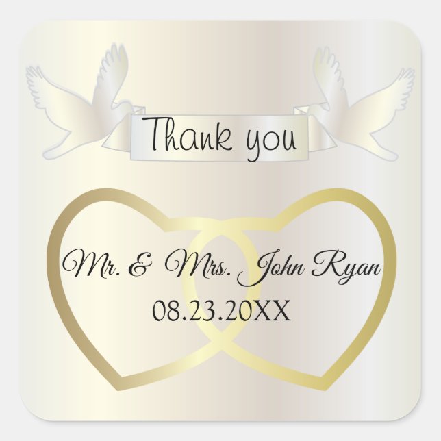 Golden Wedding Hearts Quadratischer Aufkleber (Vorderseite)