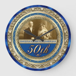 Golden Wedding Jubiläum Foto Gold Royal Blue Große Wanduhr