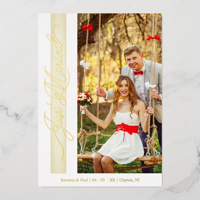 Golden Wedding Just Married Hand Lettered Photo  Folieneinladung (Vorderseite)