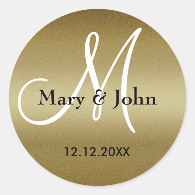 Golden Wedding Monogram Siegel Runder Aufkleber (Vorderseite)