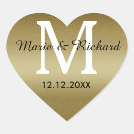 Golden Wedding Monogram Siegels Herz-Aufkleber
