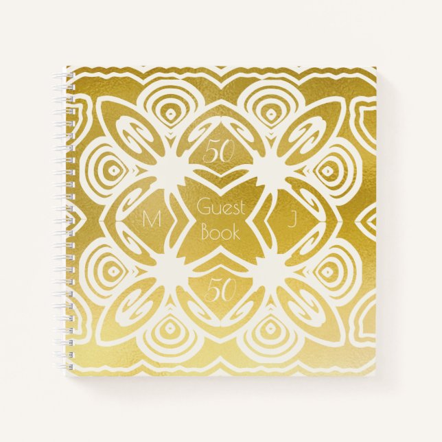 Golden Wedding Personalisiert Art Deco Gästebuch Notizbuch (Vorderseite)