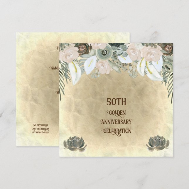 Golden Wedding Sage Green Watercolor Blume Einladung (Vorne/Hinten)
