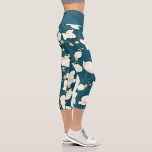 Golden, weiß & blau elegant orchid floriert modern capri leggings