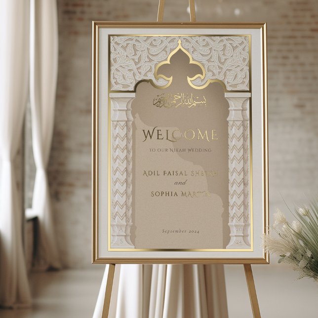 Golden Welcome Sign für die Islamische Nikah Weddi Foliendrucke (Von Creator hochgeladen)