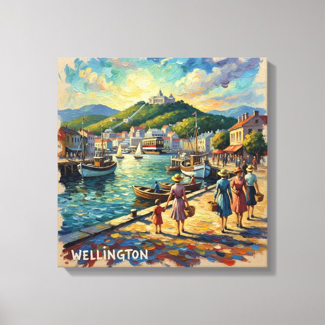 Golden Wellington Harbor Promenade Canvas Leinwanddruck (Vorderseite)