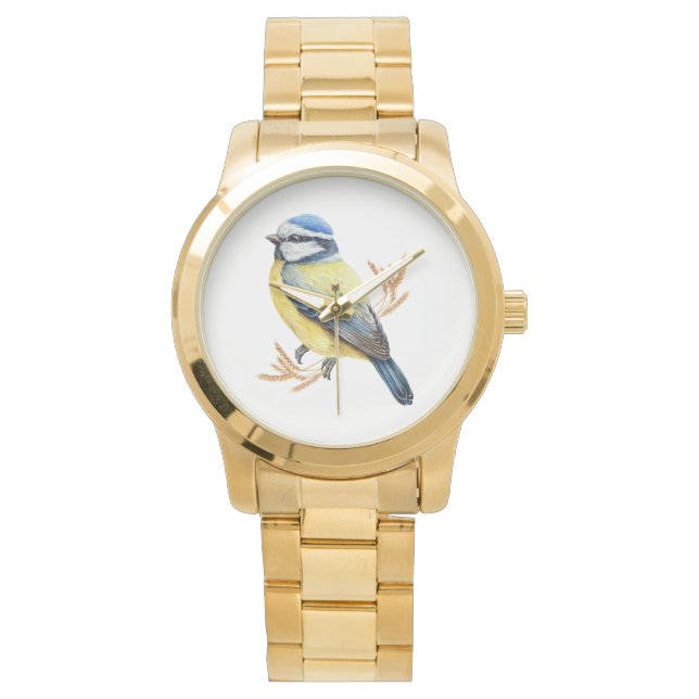 Golden Wheat and Blue Tit Armbanduhr (Vorderseite)