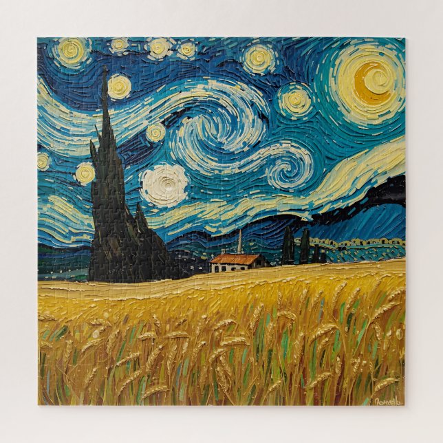 Golden Wheat Field Under Starry Skies - Textured O (Vertikal)