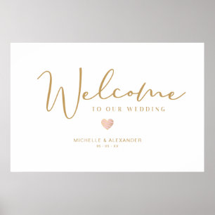 Golden Whimsical Begrüßung Gäste mit einem rosa He Poster