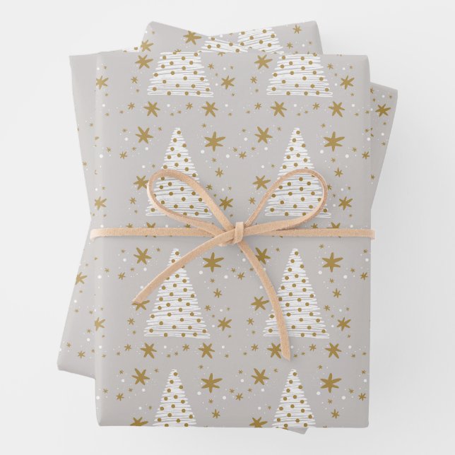 Golden White Elegant Simple Illustrated Christmas  Geschenkpapier Set (Beispiel)
