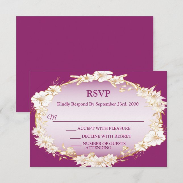 Golden White Floral Pink Geometric Rustic Wedding  RSVP Karte (Vorne/Hinten)