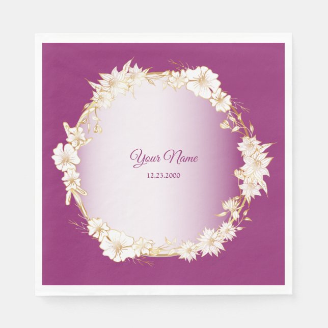 Golden White Floral Pink Geometric Wedding Party Serviette (Vorderseite)