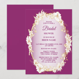 Golden White Floral Pink Wedding Bridal Shower Einladung