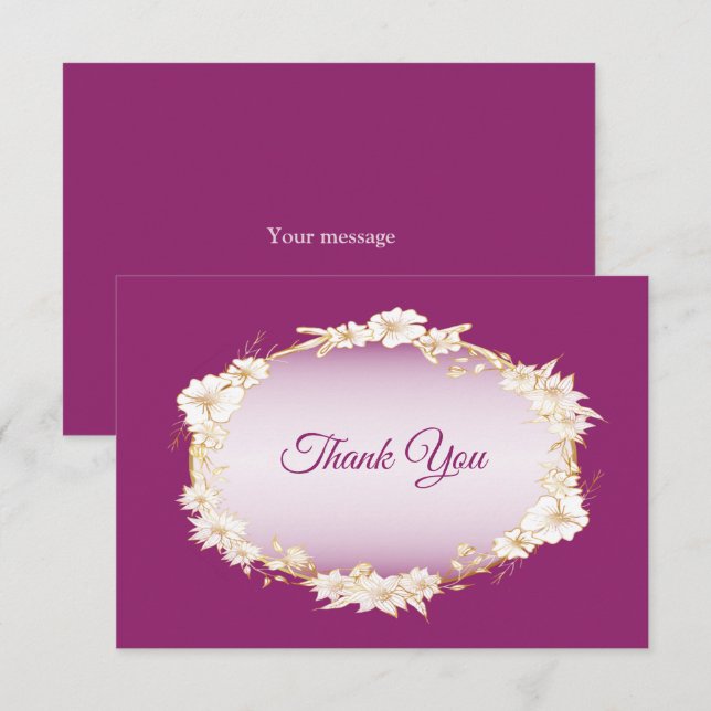 Golden White Floral Pink Wedding Geometric Rustic Dankeskarte (Vorne/Hinten)