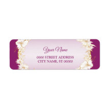 Golden White Floral Pink Wedding Return Address