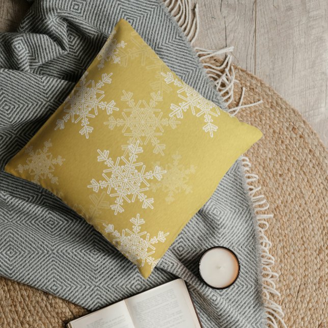 Golden White Snowflakes Minimalistisch Weihnachten Kissen (Von Creator hochgeladen)