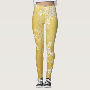 Golden White Snowflakes Minimalistisch Weihnachten Leggings