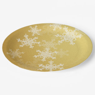 Golden White Snowflakes Minimalistisch Weihnachten Pappteller