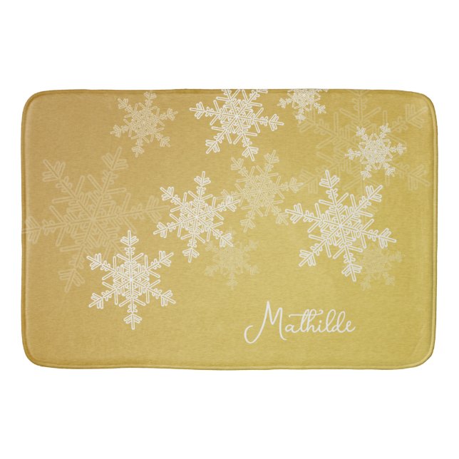 Golden White Snowflakes Minimalistischer Weihnacht Badematte (Vorderseite)