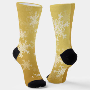 Golden White Snowflakes Minimalistischer Weihnacht Socken