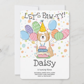 Golden White Tibeter Terrier Dog Birthday Party Einladung