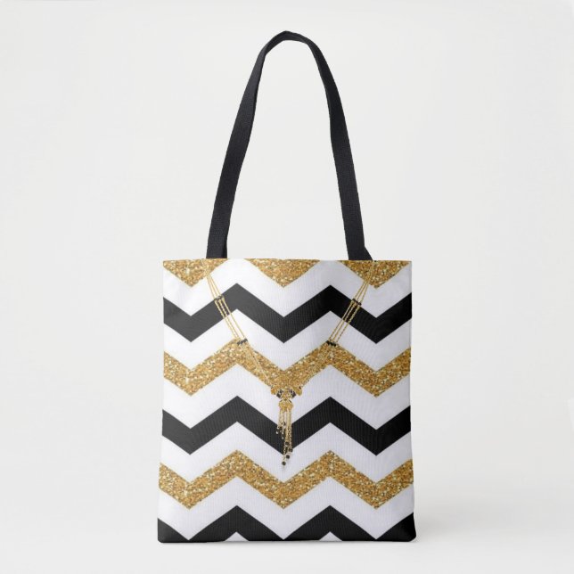 Golden, White und Black Zigzag mit Necklace Tasche (Vorderseite)