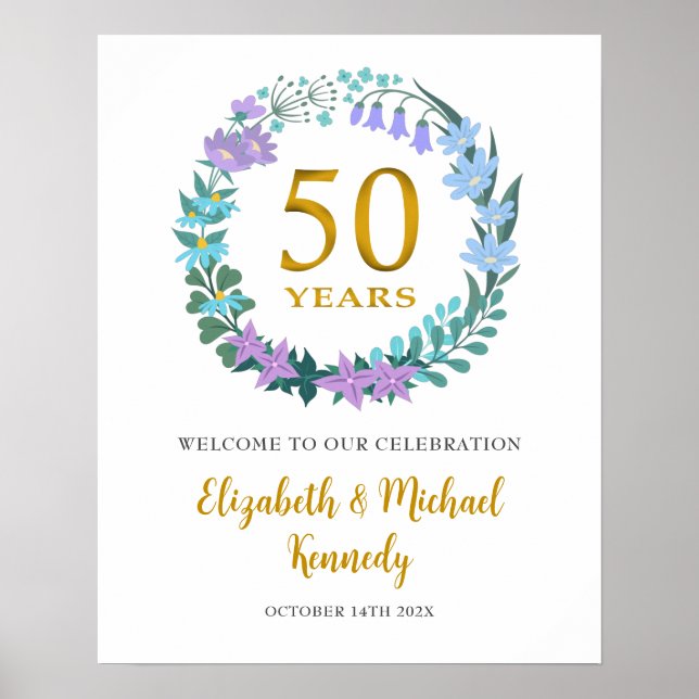 Golden Willkommensschild zum 50. Jubiläum Poster (Vorne)