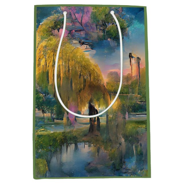 Golden Willow Tree bei Sonnenuntergang am Teich Ab Mittlere Geschenktüte (Vorderseite)