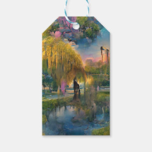 Golden Willow tree bei Sonnenuntergang am Teich Geschenkanhänger