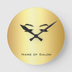 Golden Wimpern & Brauen Schönheitssalon Runde Wanduhr