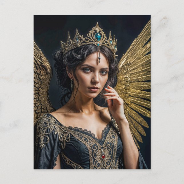 Golden Winged Dark Angel Queen Postkarte (Vorderseite)